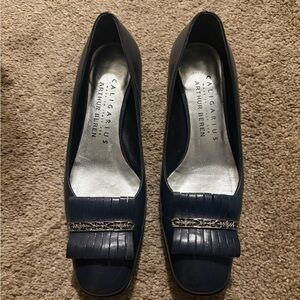 Caligarius Arthur Beren Navy Leather Fringe Slip-On Loafers